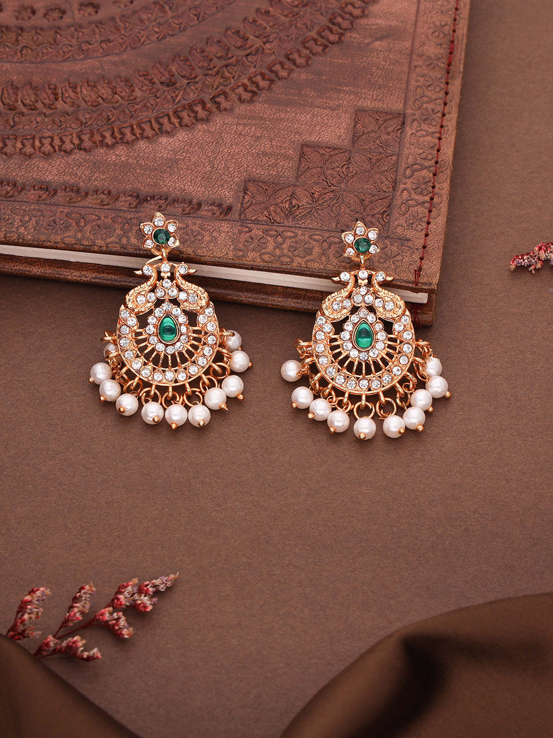 

Lyriss Gold Plated Artificial Stone Studded & Beaded Contemporary Chandbalis