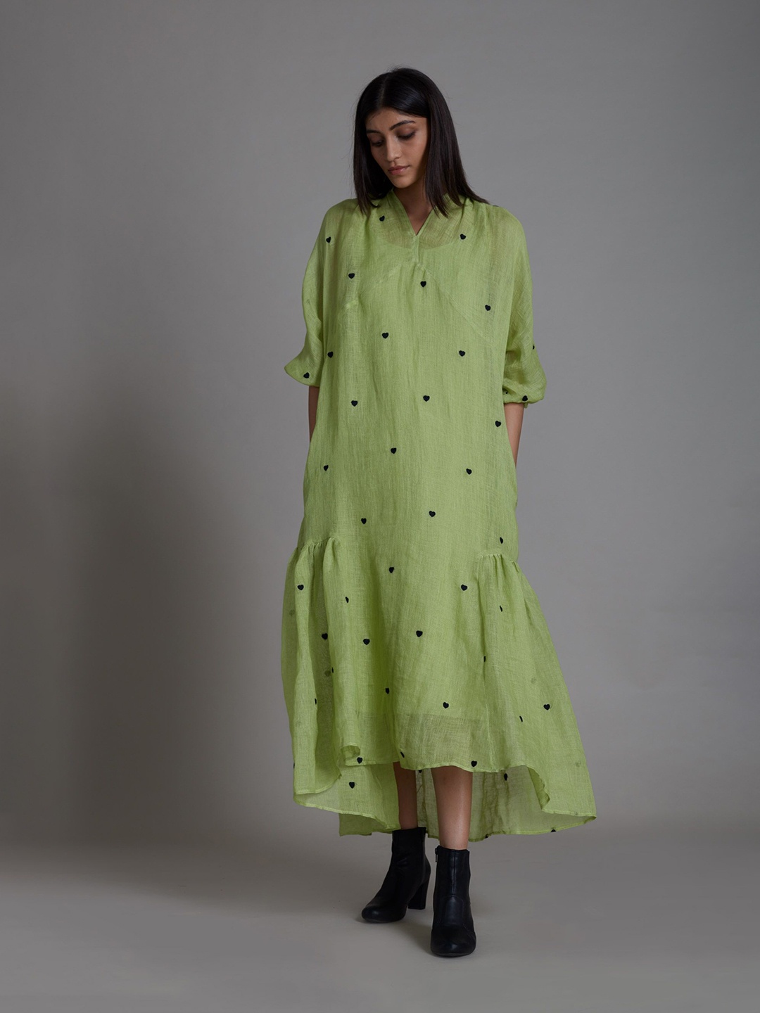 

MATI Print Linen A-Line Midi Dress, Green
