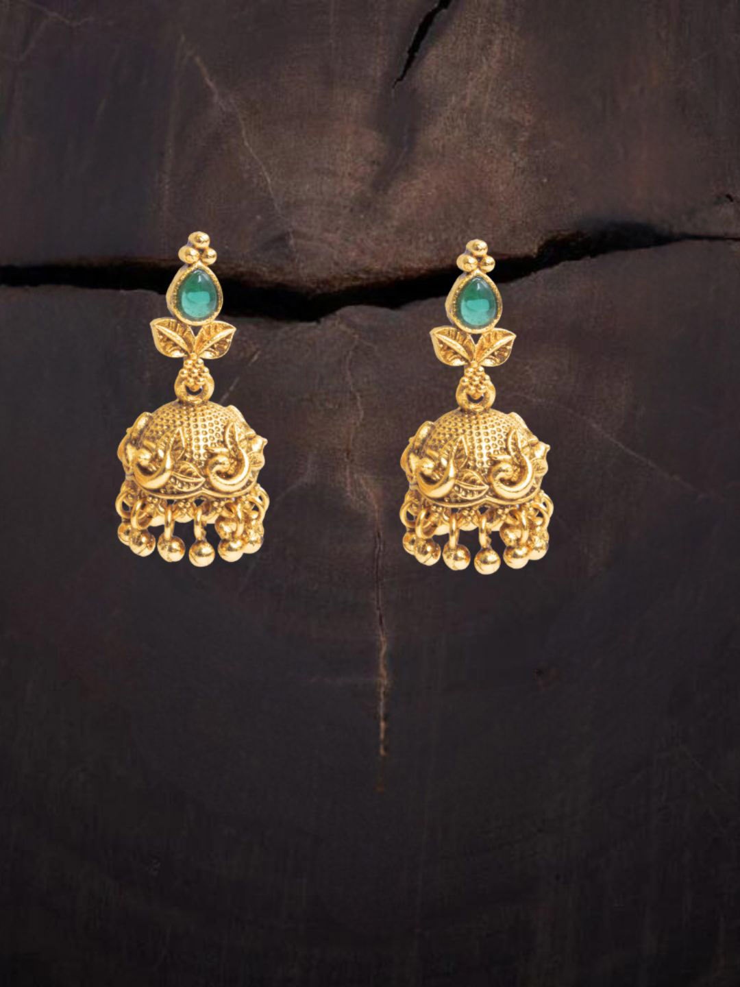 

South Temple Jewellery Gold-Plated Artificial Stones Studded Dome Shaped Jhumkas