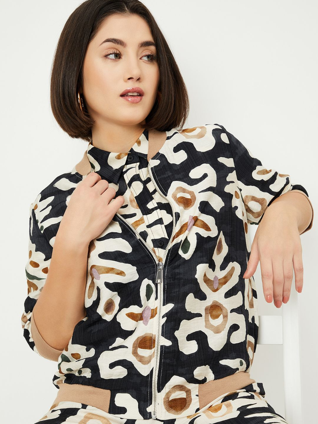 

max Print Cotton Shirt Style Top, Black