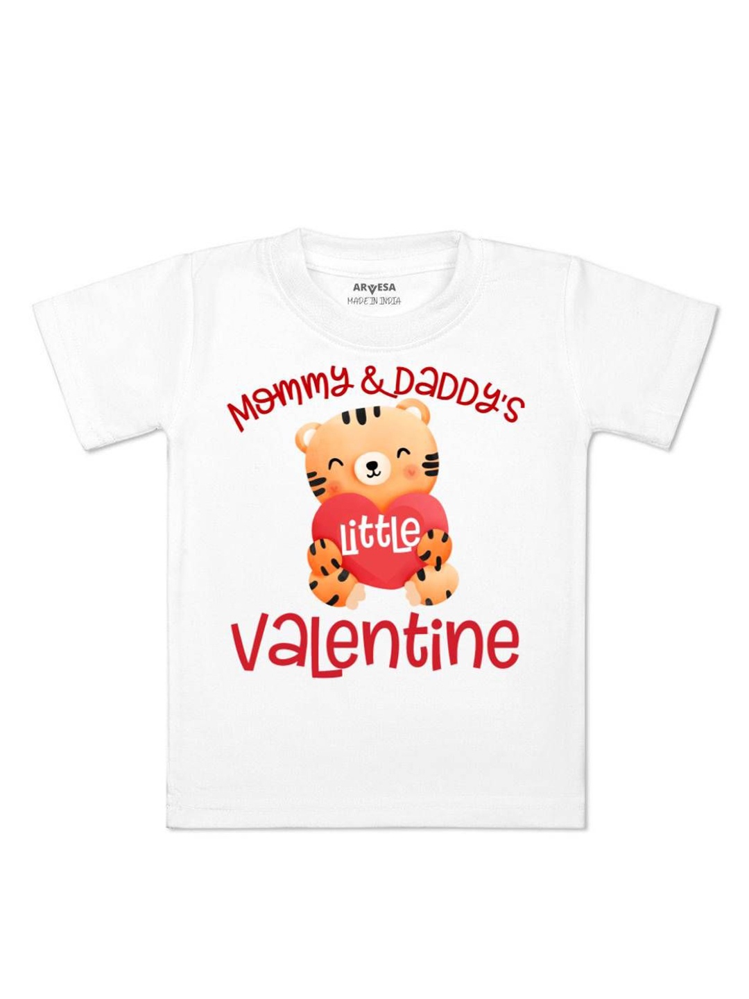 

Arvesa Mommy And Daddy Valentine Printed Kids Unisex T-shirt, White