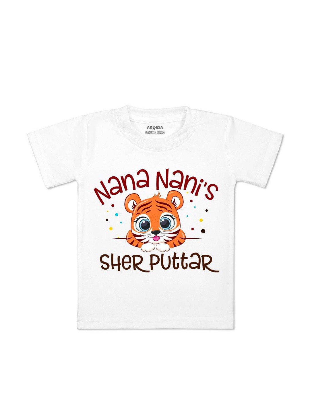 

Arvesa Kids Nana Nani Sher Puttar Printed Tshirt, White