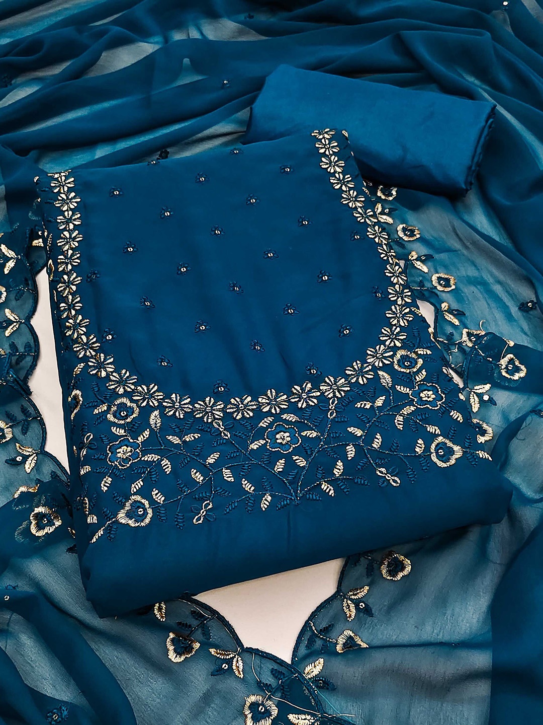

SAINOOR Embroidered Silk Georgette Unstitched Dress Material, Blue