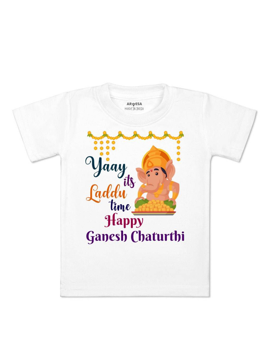 

Arvesa First Ganpati Printed Kids Unisex T-shirt, White