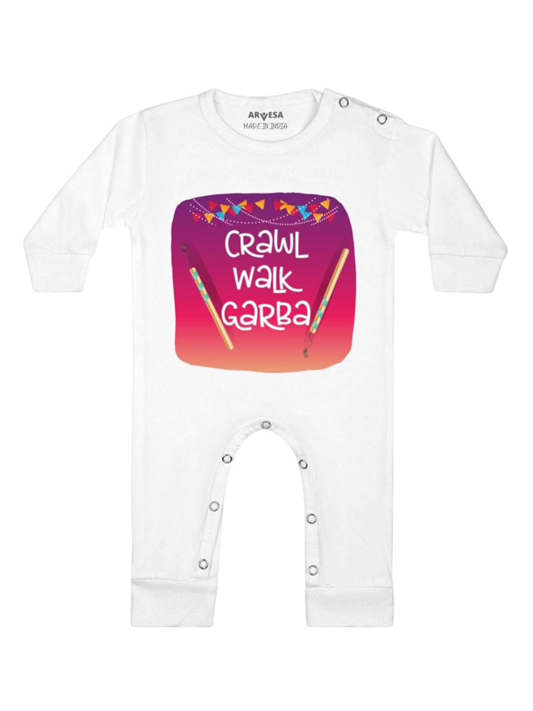 

Arvesa First Navratri Printed Baby Romper, White