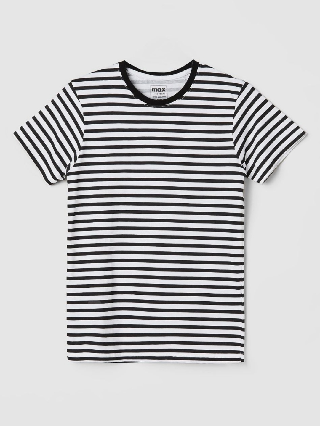 

max Boys Striped V-Neck Drop-Shoulder Sleeves Raw Edge T-shirt, White