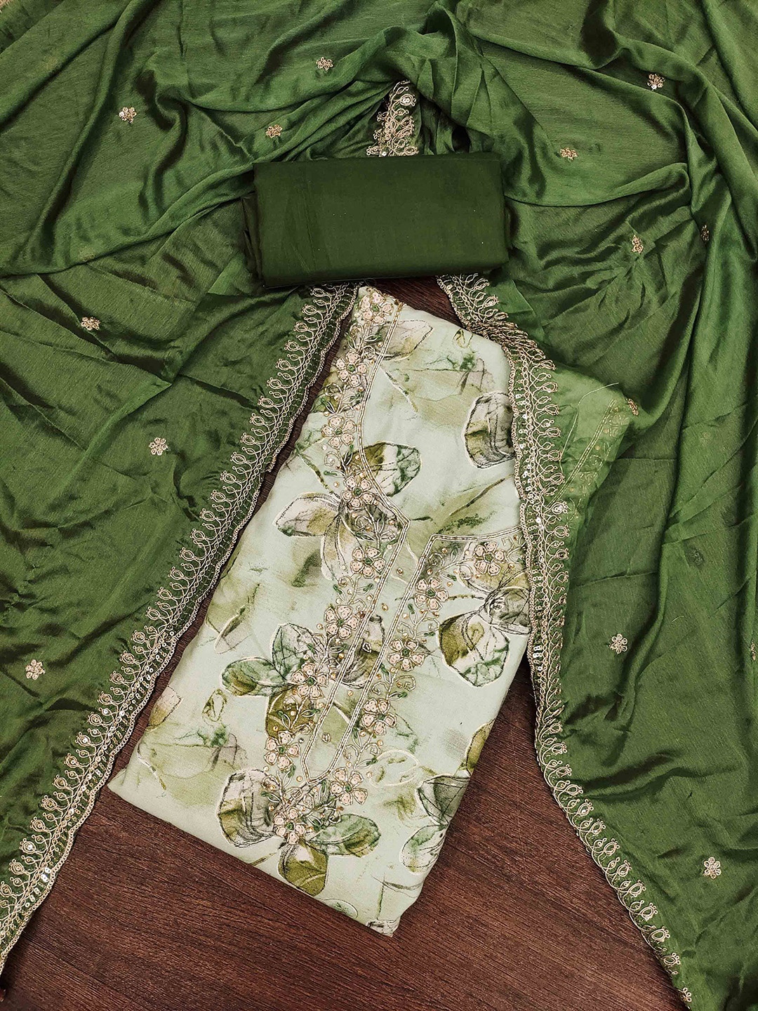 

SAINOOR Floral Printed Semi-Stitched Dress Material, Cream