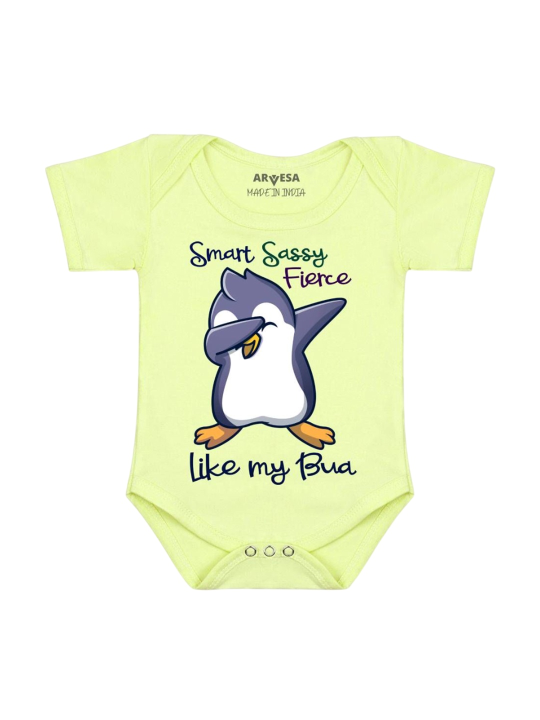 

Arvesa Kids Smart Sassy Like My Bua Printed Romper, Yellow