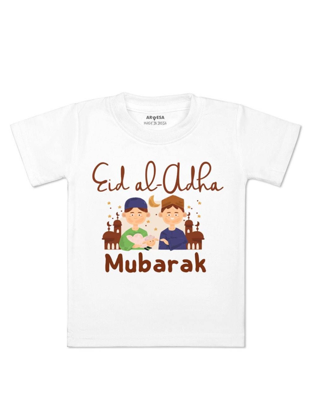 

Arvesa Eid Al Adha Mubarak Printed Kids Unisex T-shirt, White