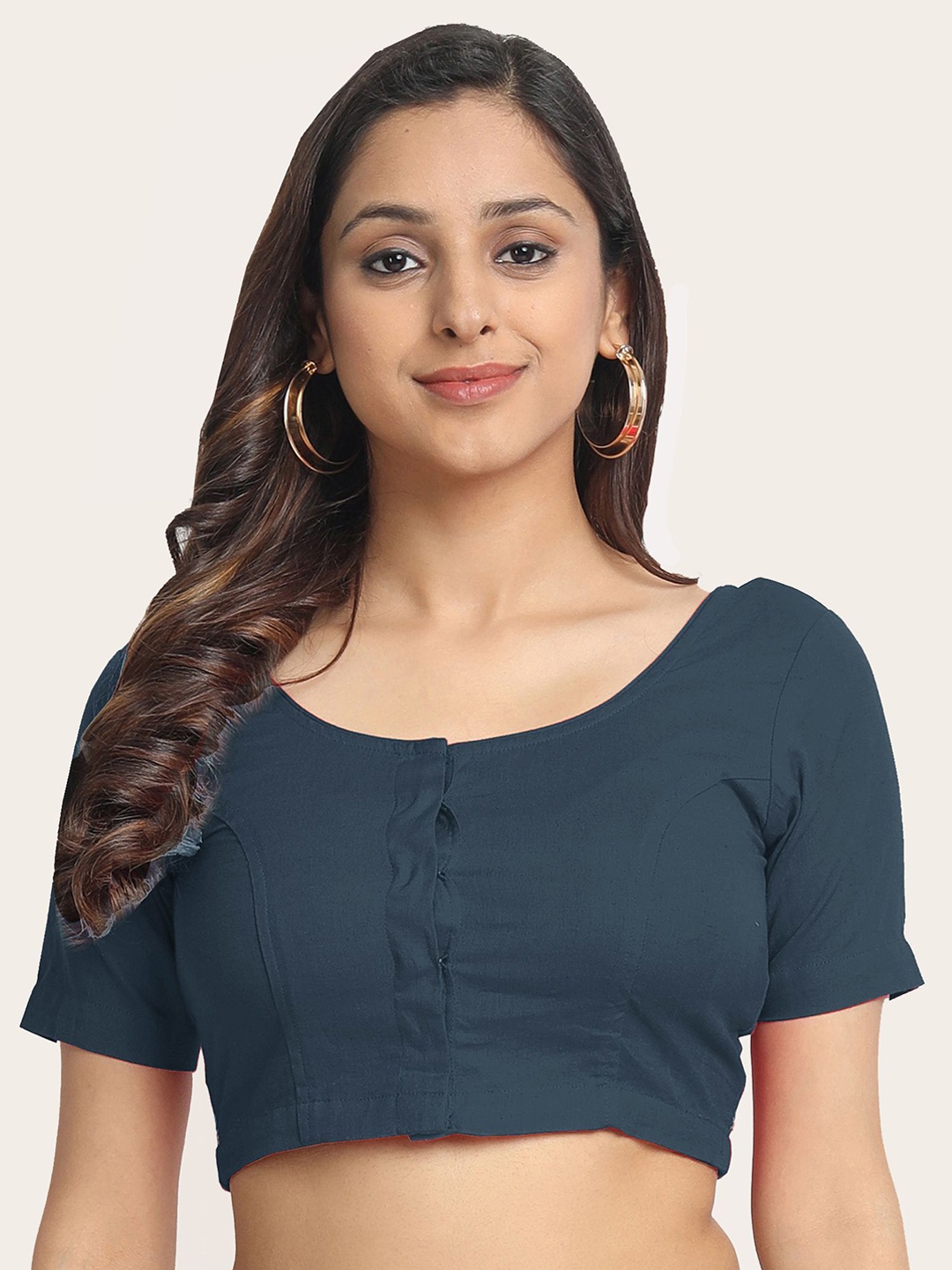 

Molcha Cotton Women Embroidered Round Neck Cotton Saree Blouse, Grey