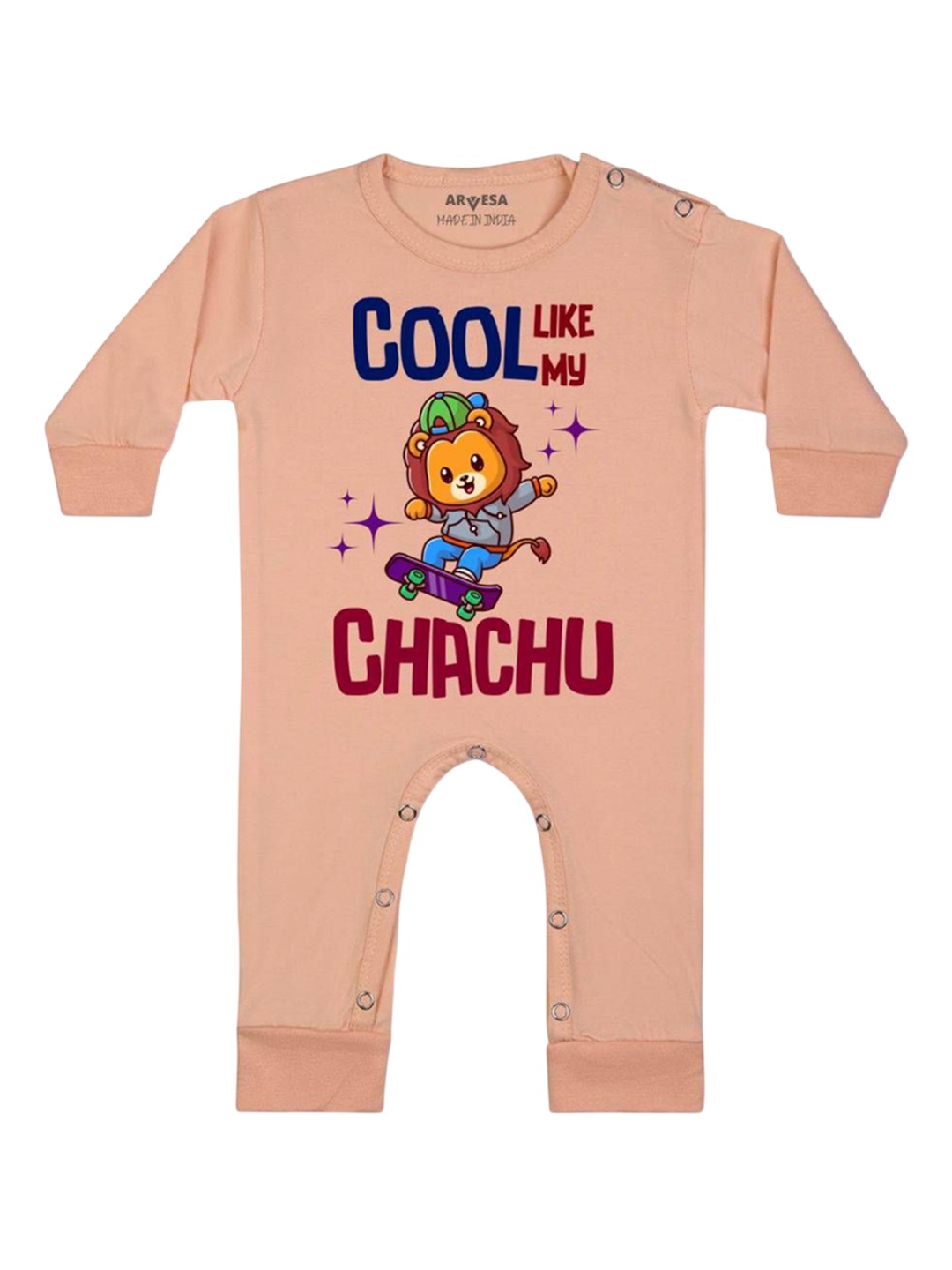 

Arvesa Kids Cool Like My Chachu Printed Baby Romper, Peach