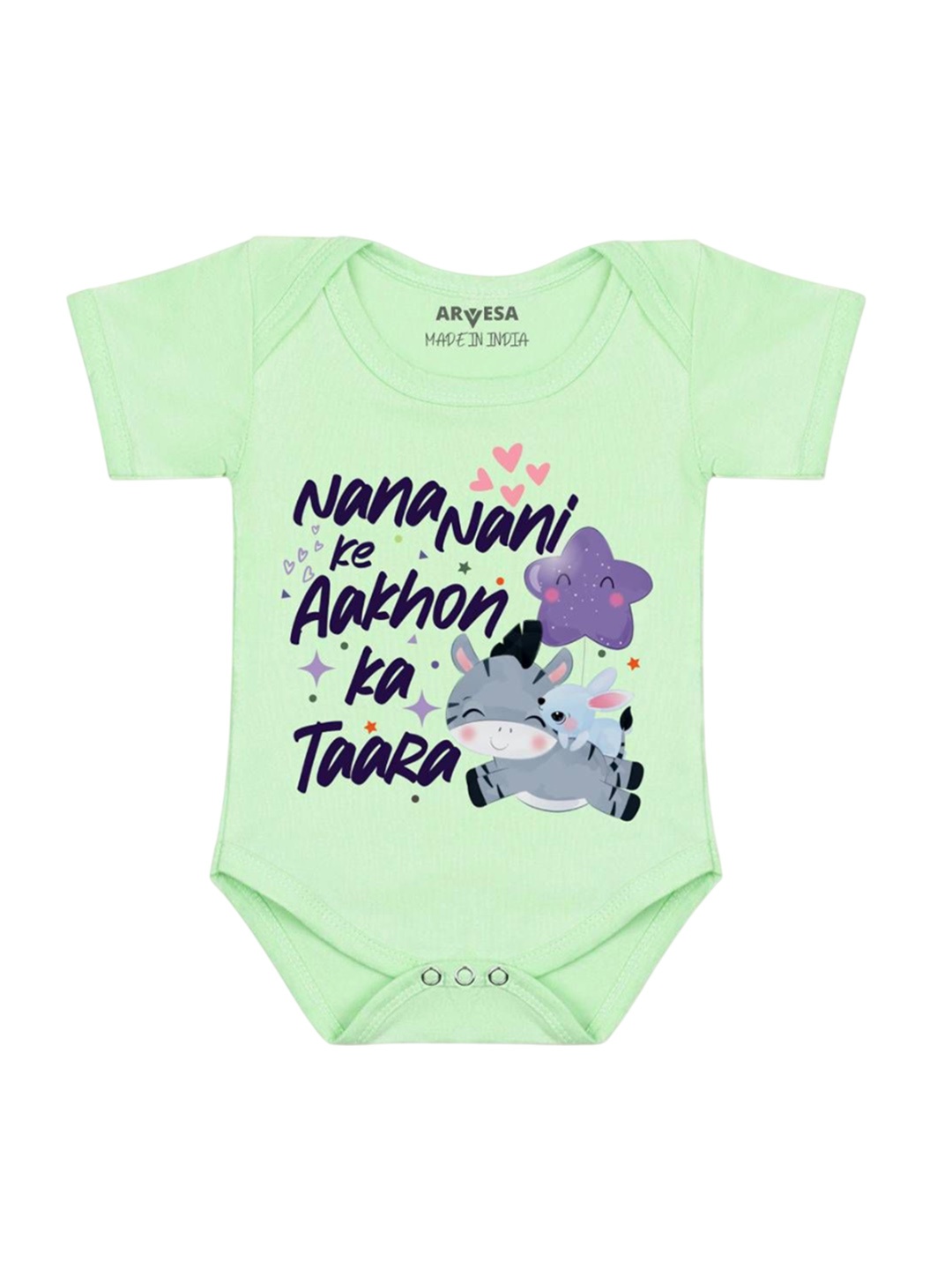 

Arvesa Kids Nana Nani Ke Aankhon Ka Tara Printed Romper, Green
