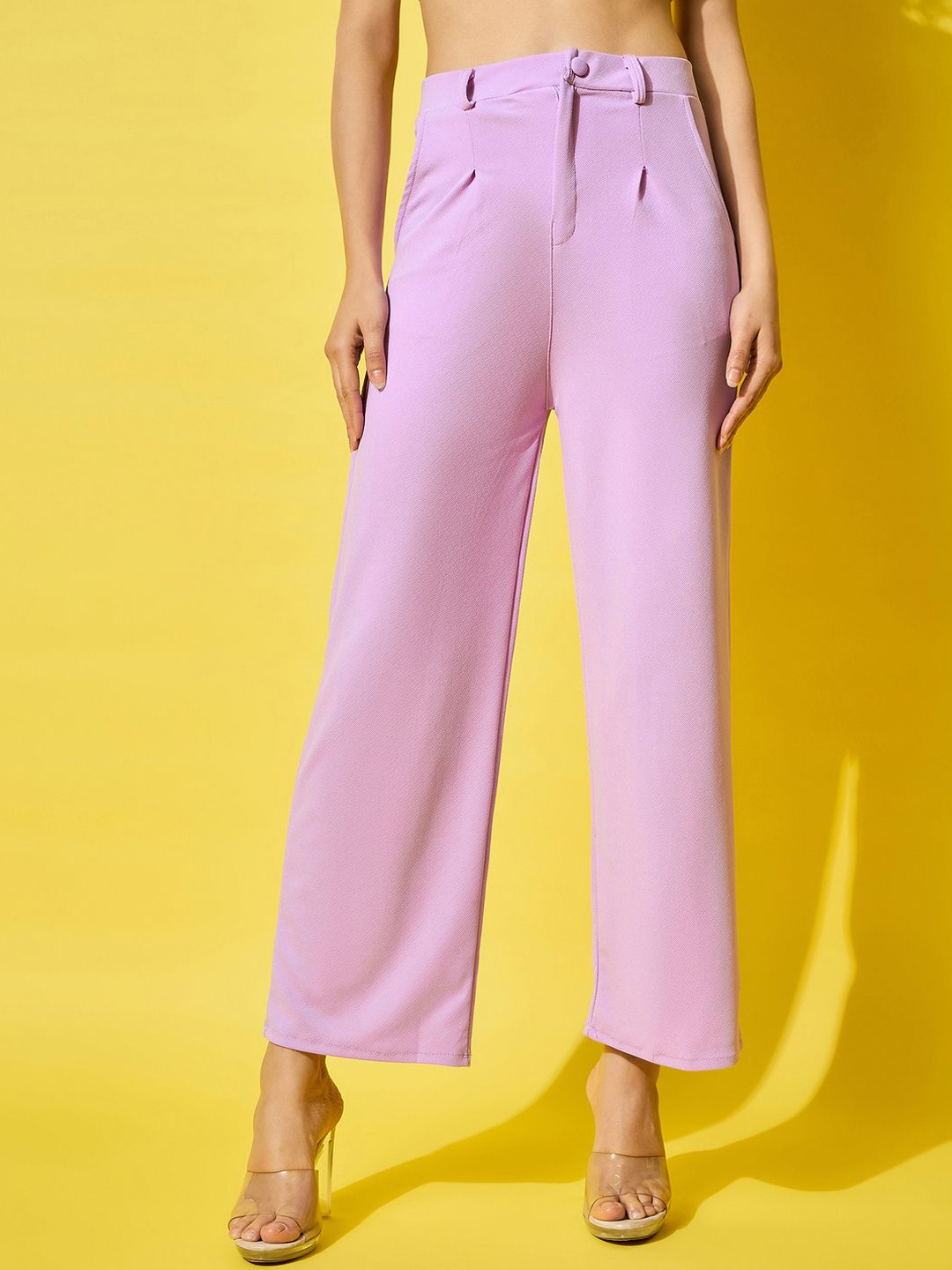 

BUY NEW TREND Women Relaxed Regular Fit High-Rise Easy Wash Trousers, Lavender