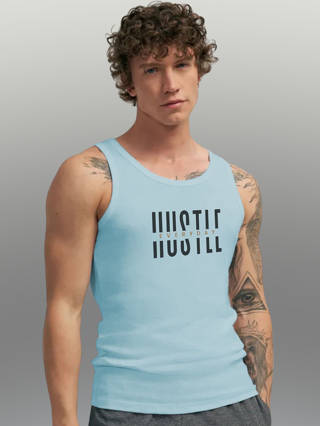 

Uniplanet store Printed Cotton Innerwear Vests UVM-HUSTLE-EVRDY-SKBL-S, Blue