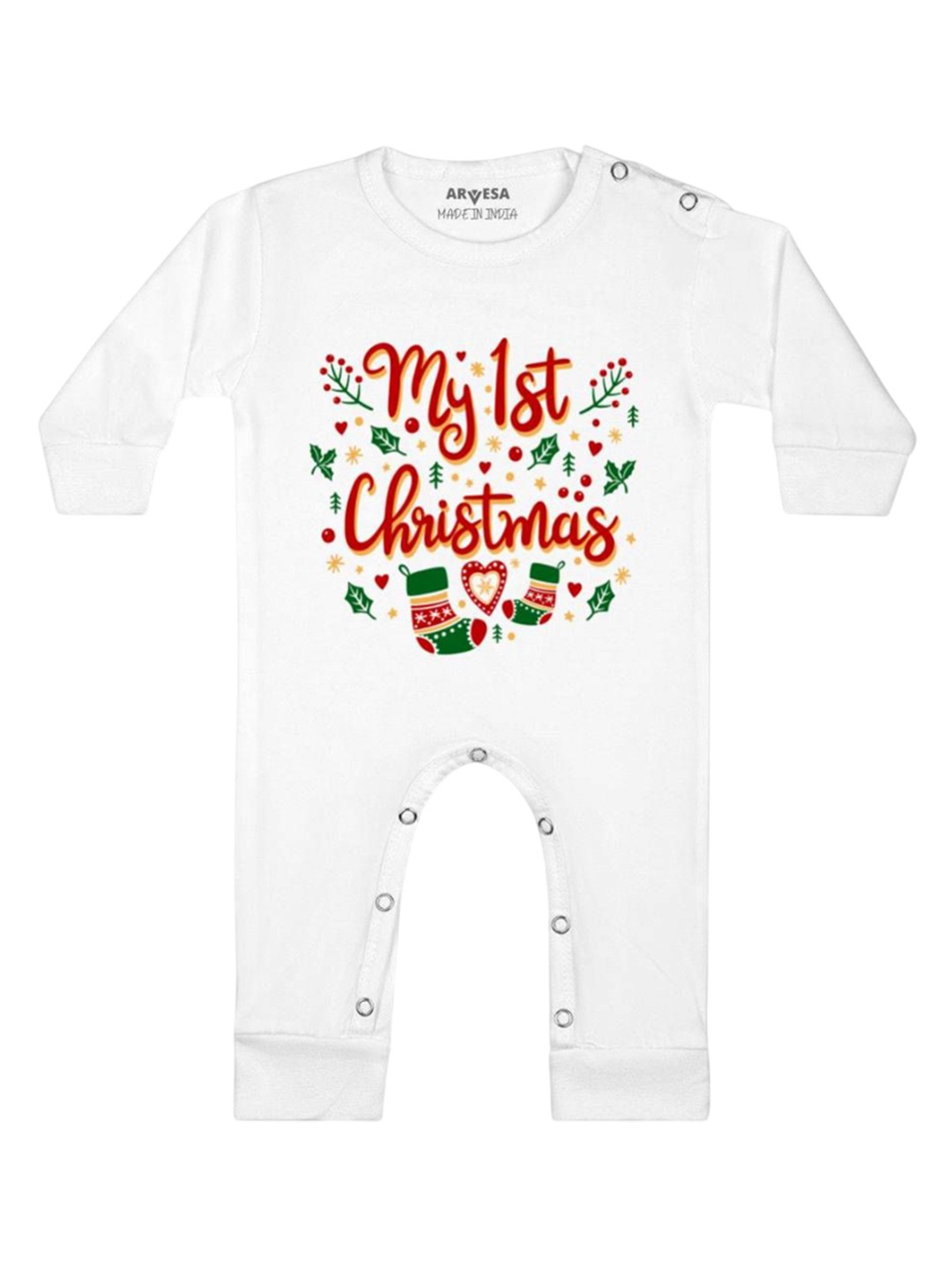 

Arvesa First Christmas Printed Baby Romper, White