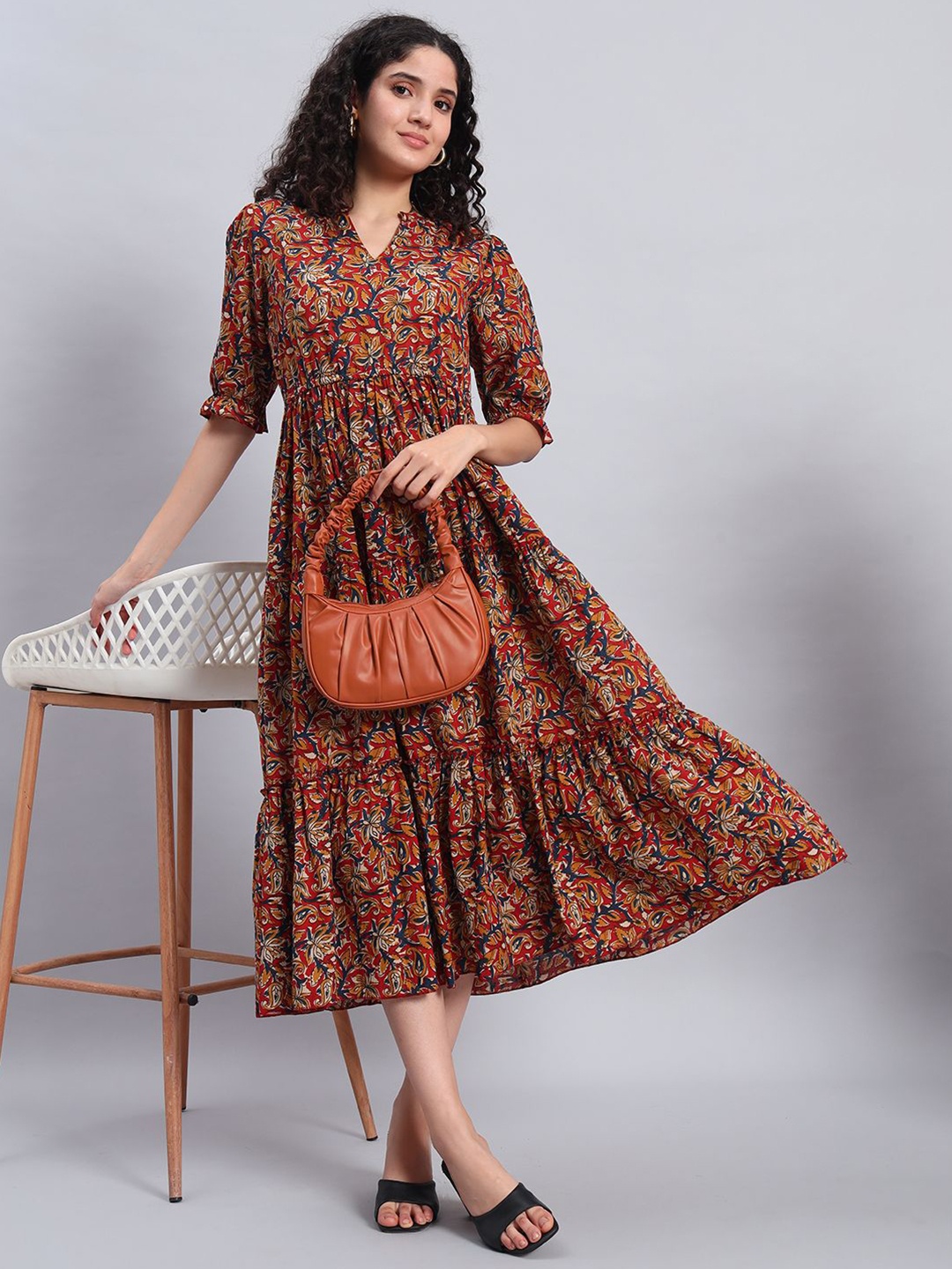 

PIDAVLIYA'S Floral Print A-Line Midi Dress, Multi
