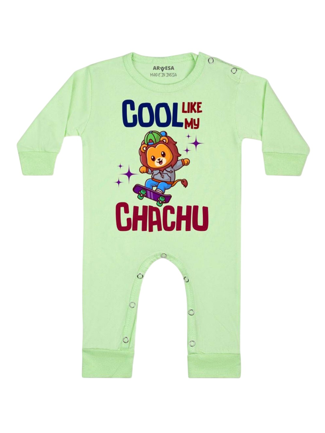 

Arvesa Kids Cool Like My Chachu Printed Baby Romper, Green