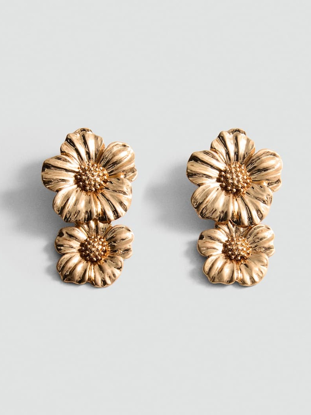 

MANGO Metallic Floral Drop Earrings, Gold