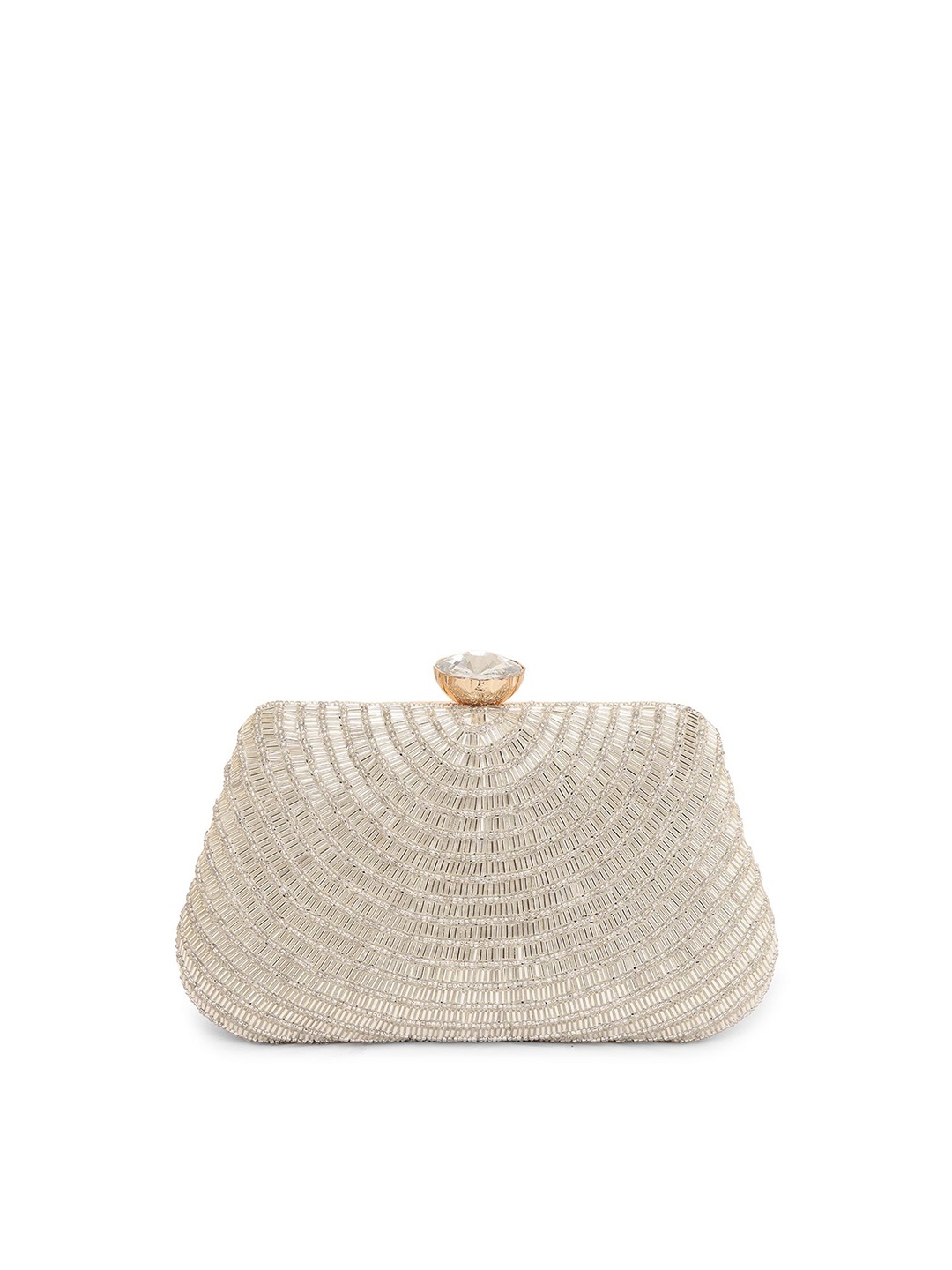

VASTANS Embellished Box Clutch With Shoulder Strap, Silver