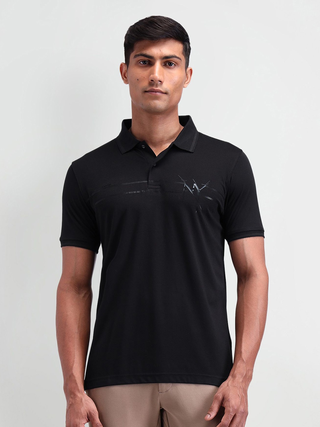 

Arrow New York Men Striped Polo Collar T-shirt, Black