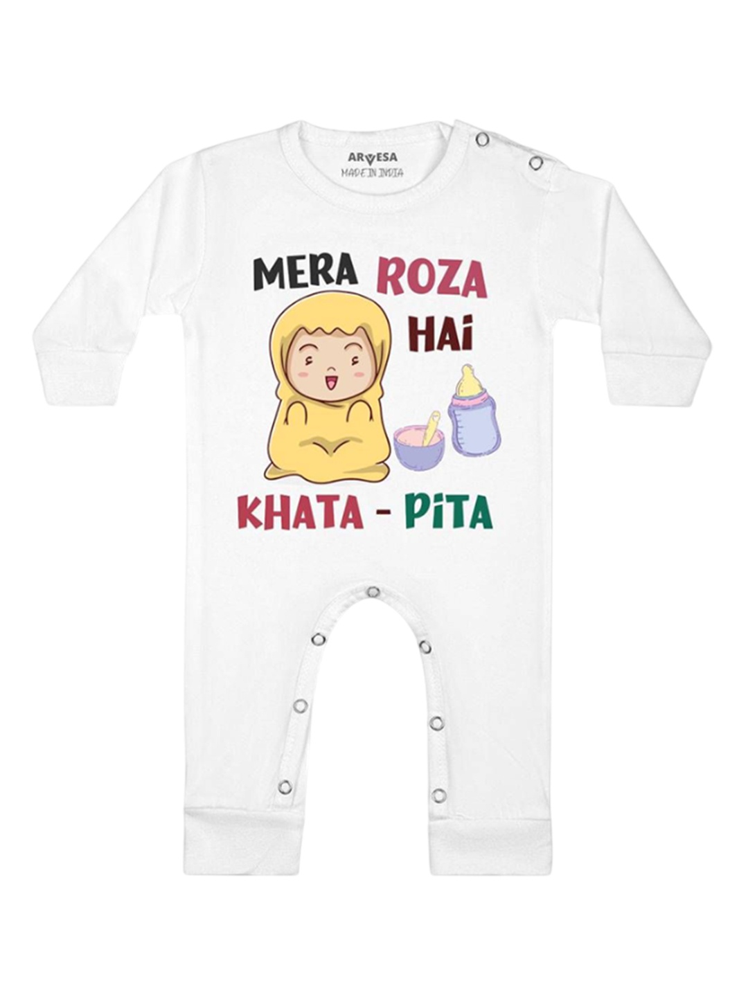 

Arvesa Infants Mera Roza Hai Printed Bodysuit, White
