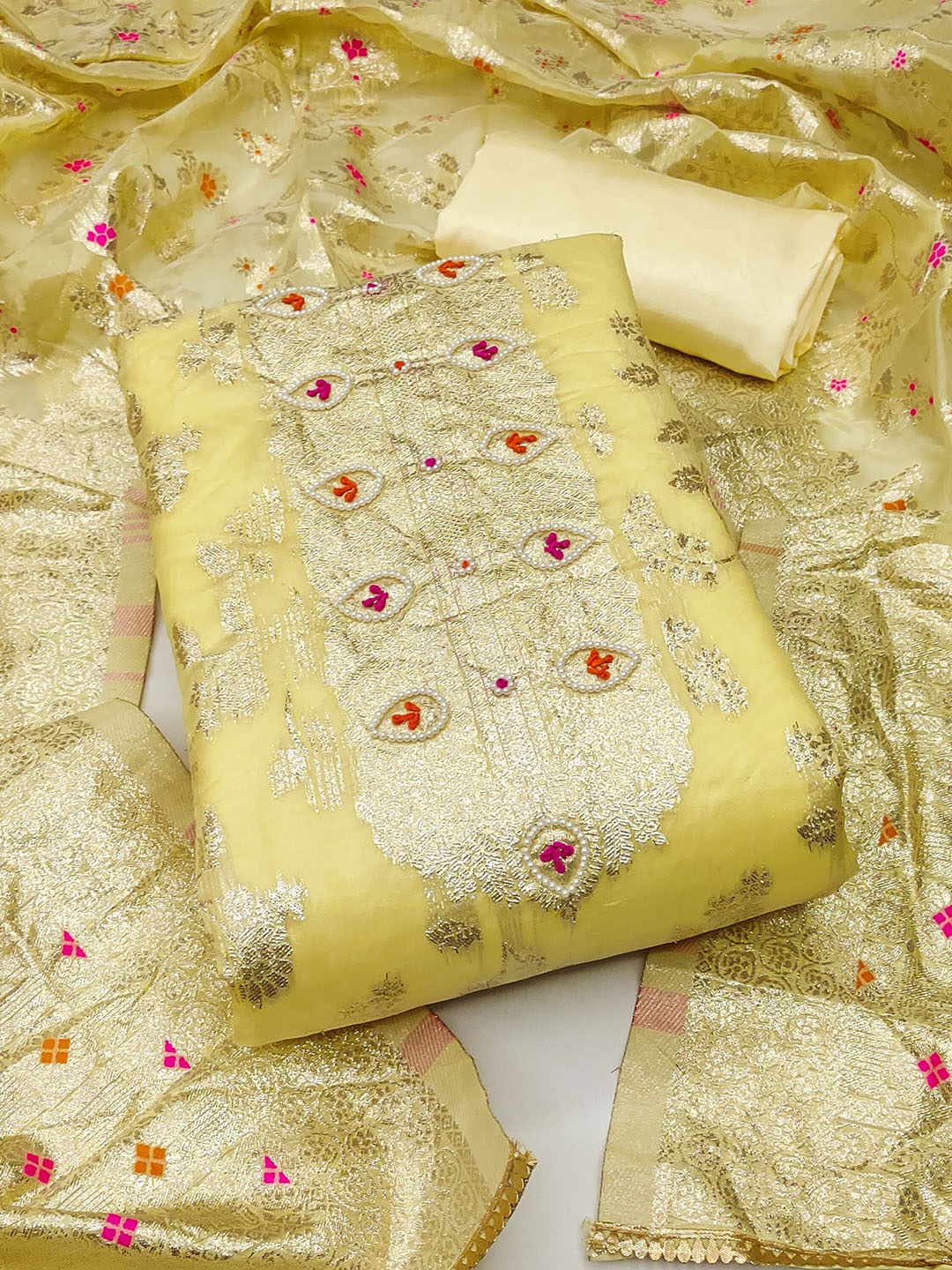 

SAINOOR Semi-Stitched Dress Material, Yellow