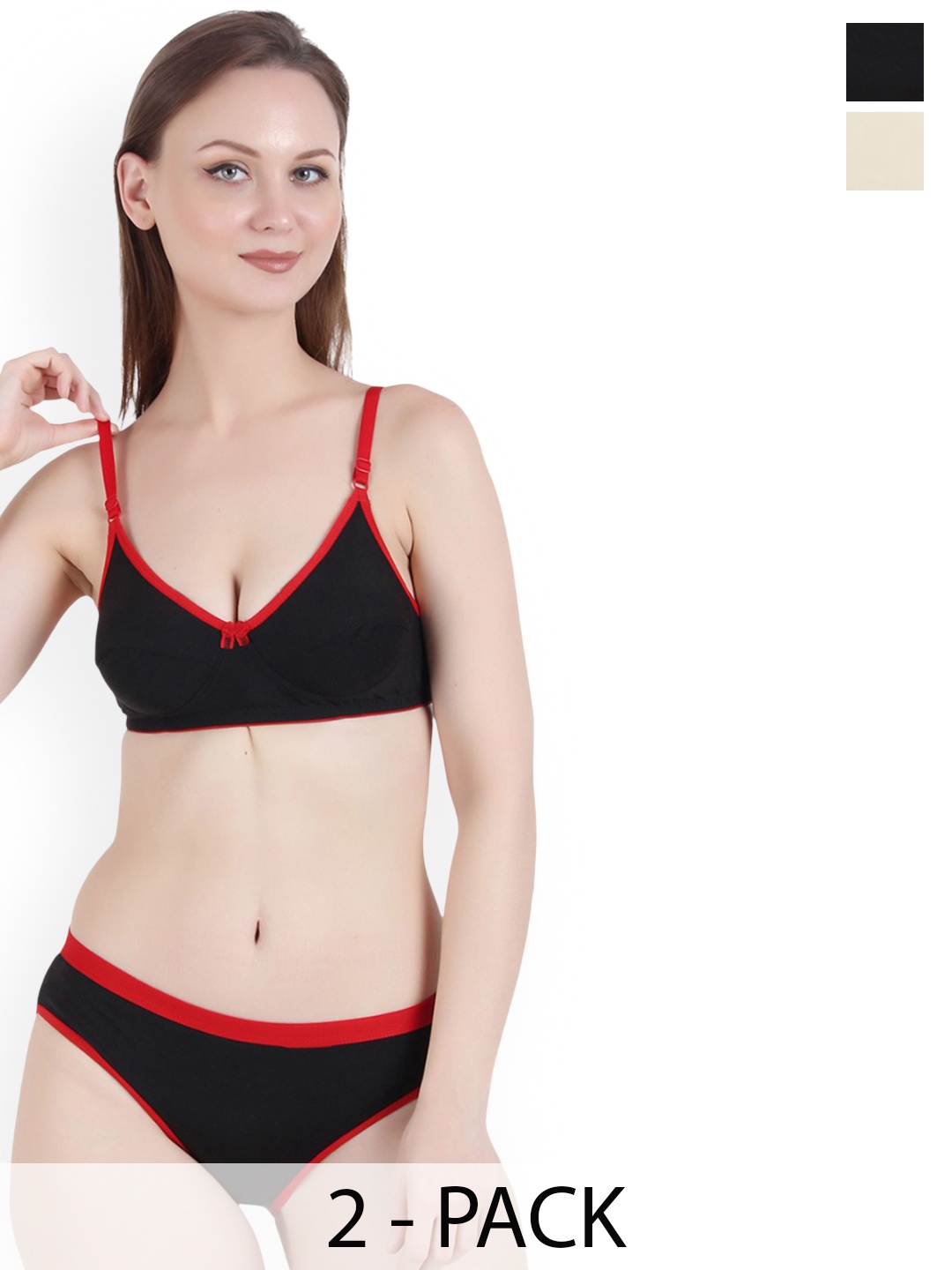 

Fihana Pack Of 2 Cotton Non Padded Lingerie Set PSH-777-BLK-BEG-30B-Beige
