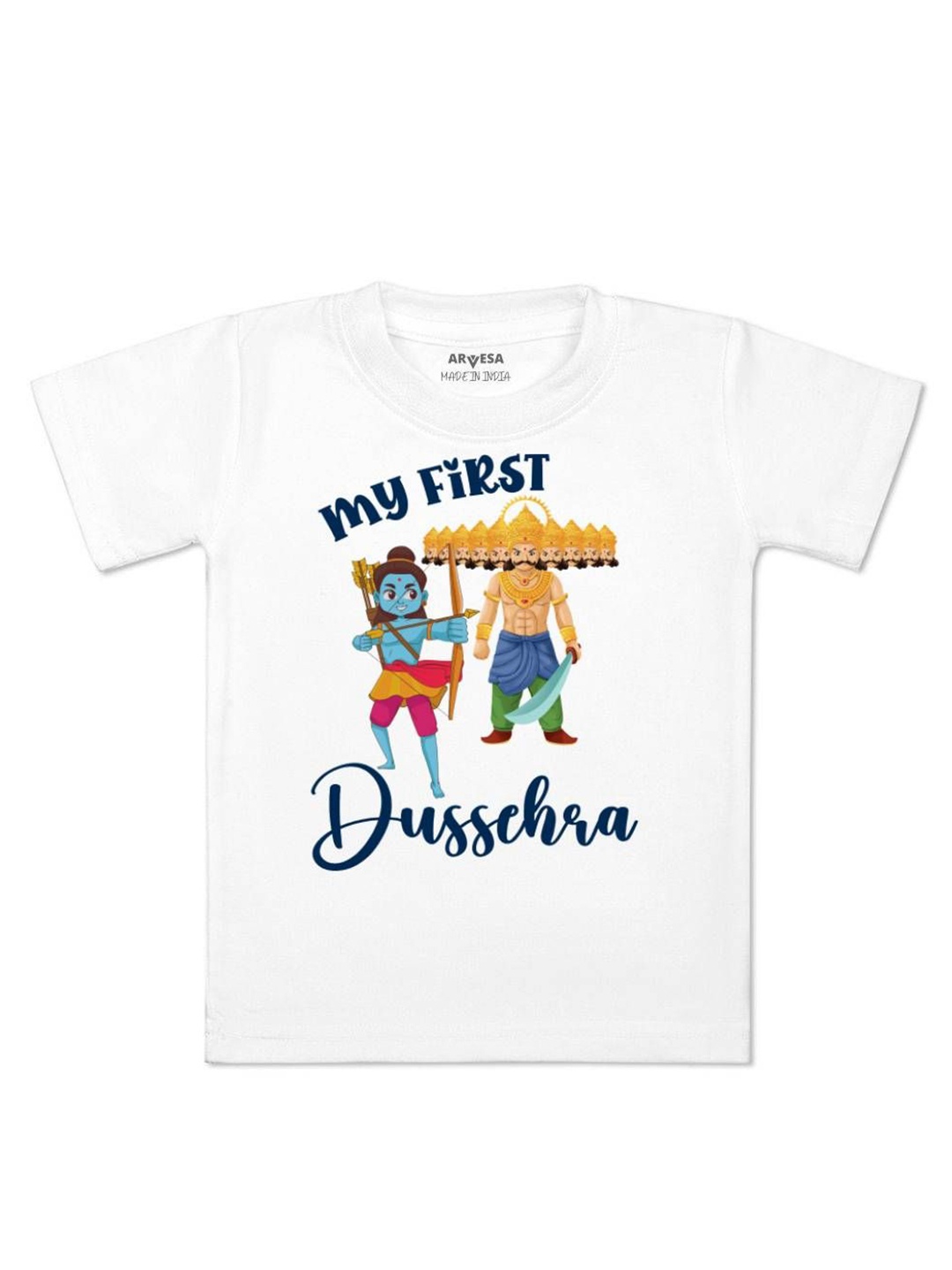 

Arvesa First Navratri Printed Kids Unisex T-shirt, White