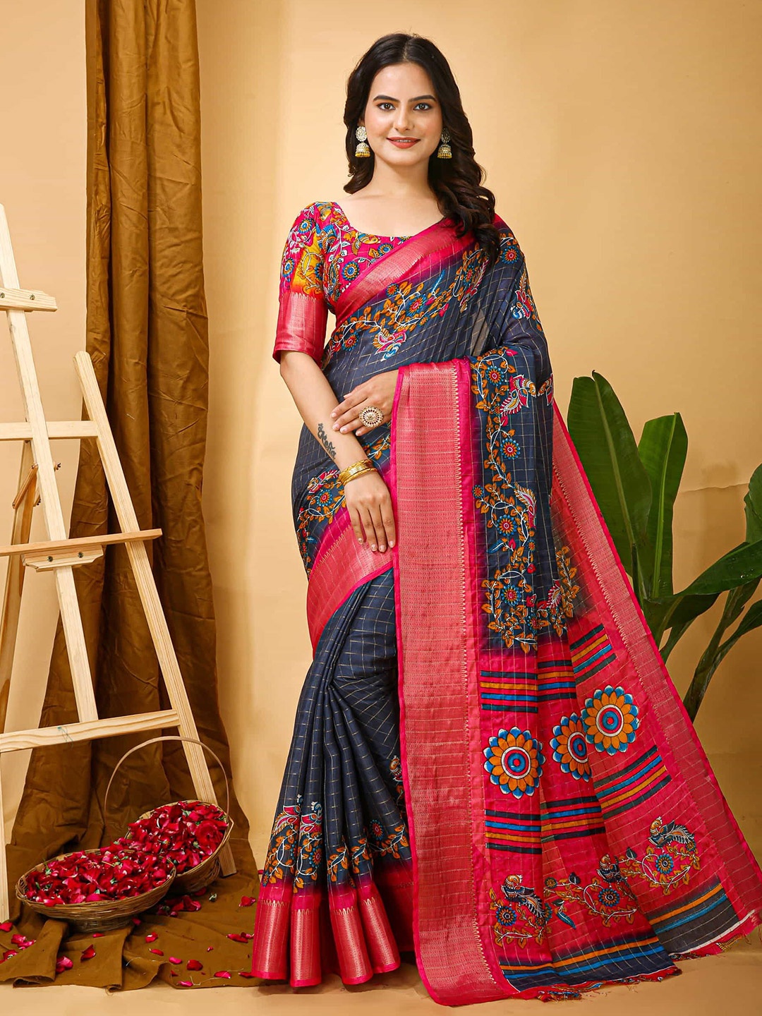 

V3 FASHION STUDIO Ethnic Motifs Zari Art Silk Saree, Grey
