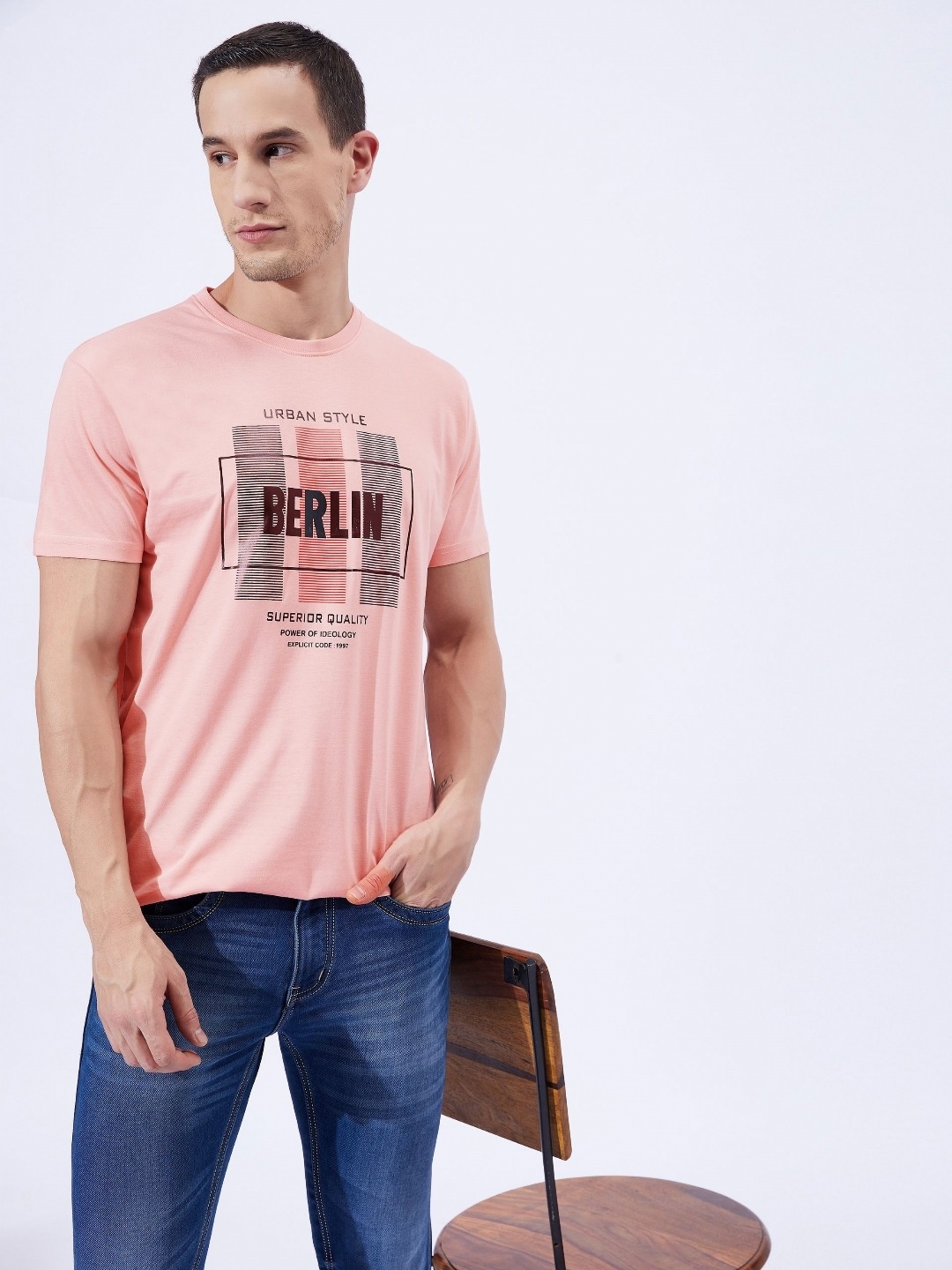 

Ben Martin Men Printed Pockets Slim Fit T-shirt, Pink