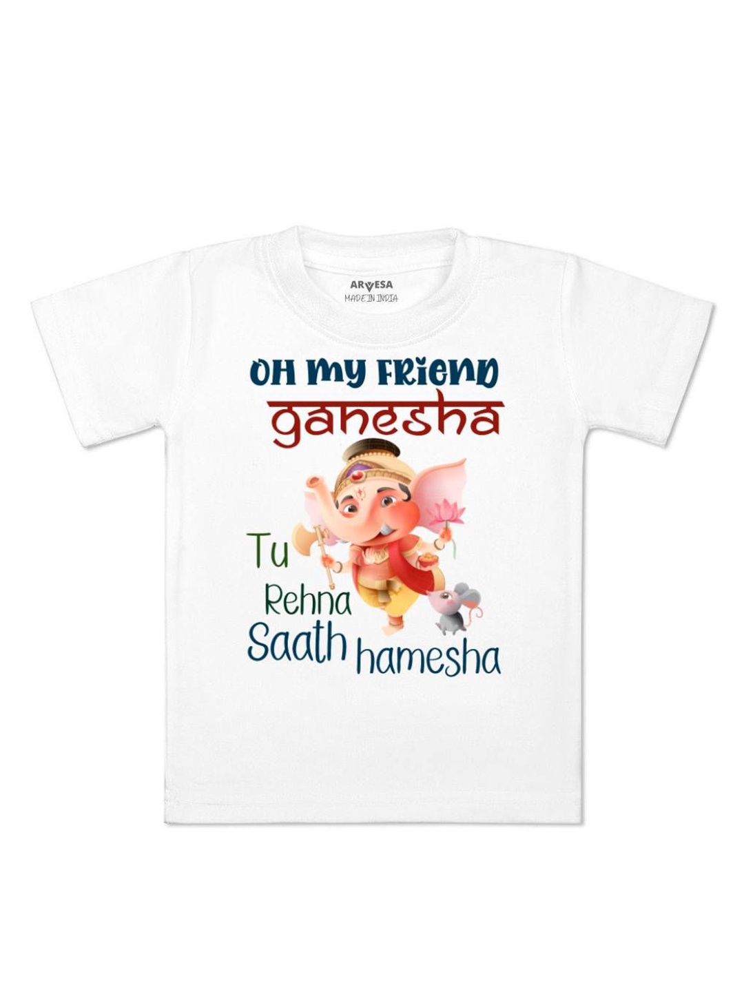 

Arvesa First Ganpati Printed Kids Unisex T-shirt, White