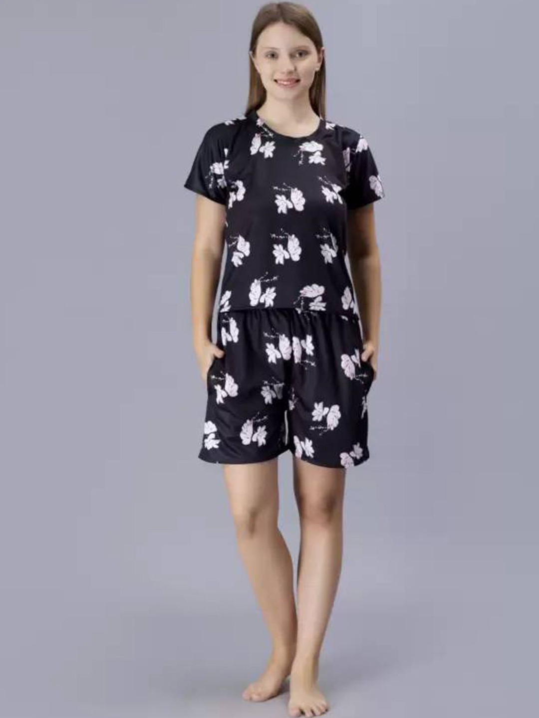 

Dreambe Women Printed Night suit, Black