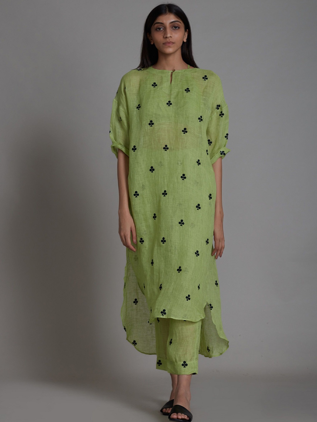 

MATI Print Linen A-Line Midi Dress, Green