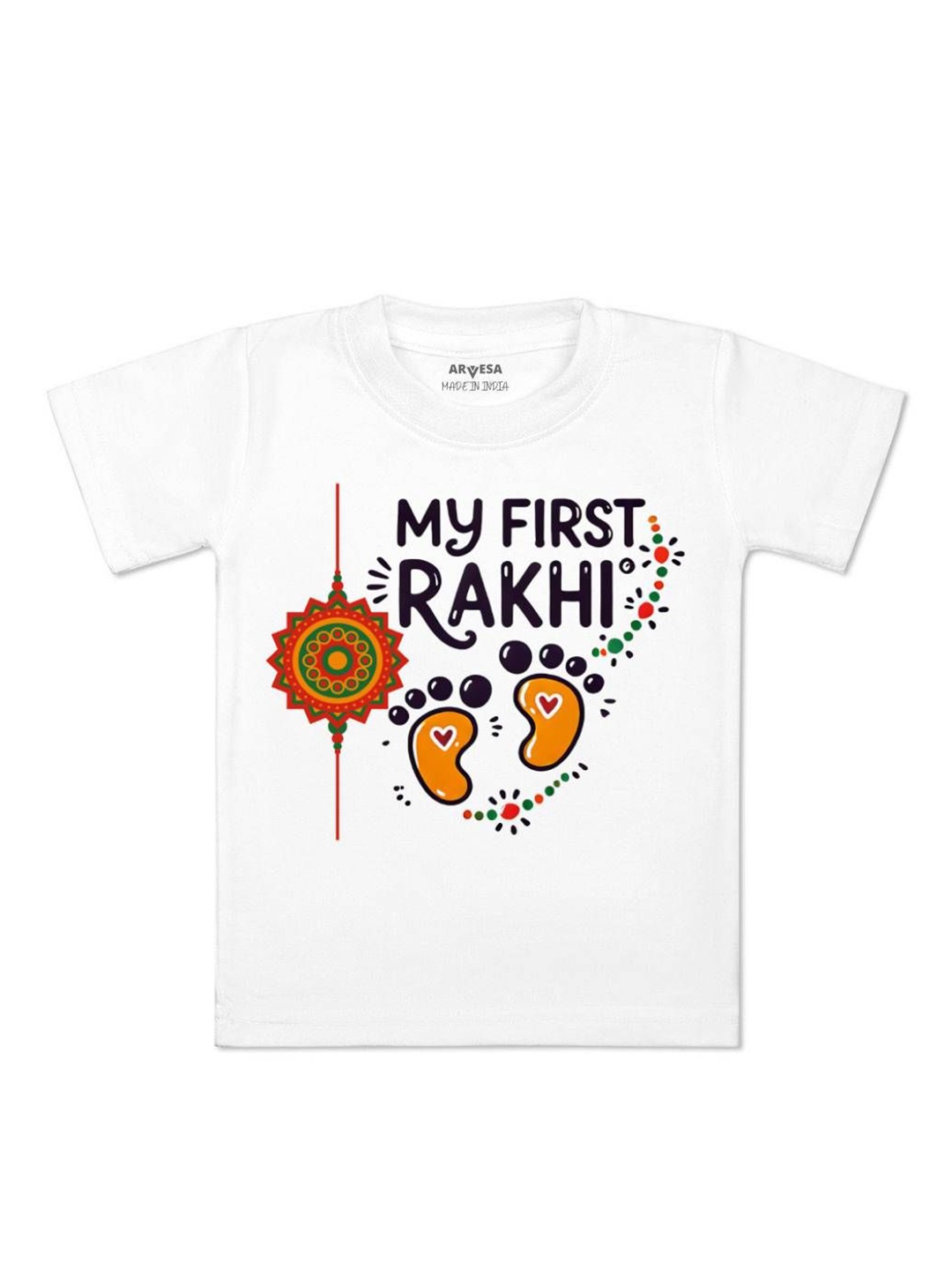 

Arvesa First Rakhi Printed Kids Unisex T-shirt, White