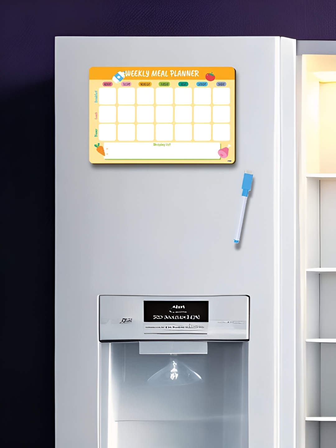

CVANU Yellow & White Weekly Planner Magnetic Vinyl Sheet with Marker for Fridge