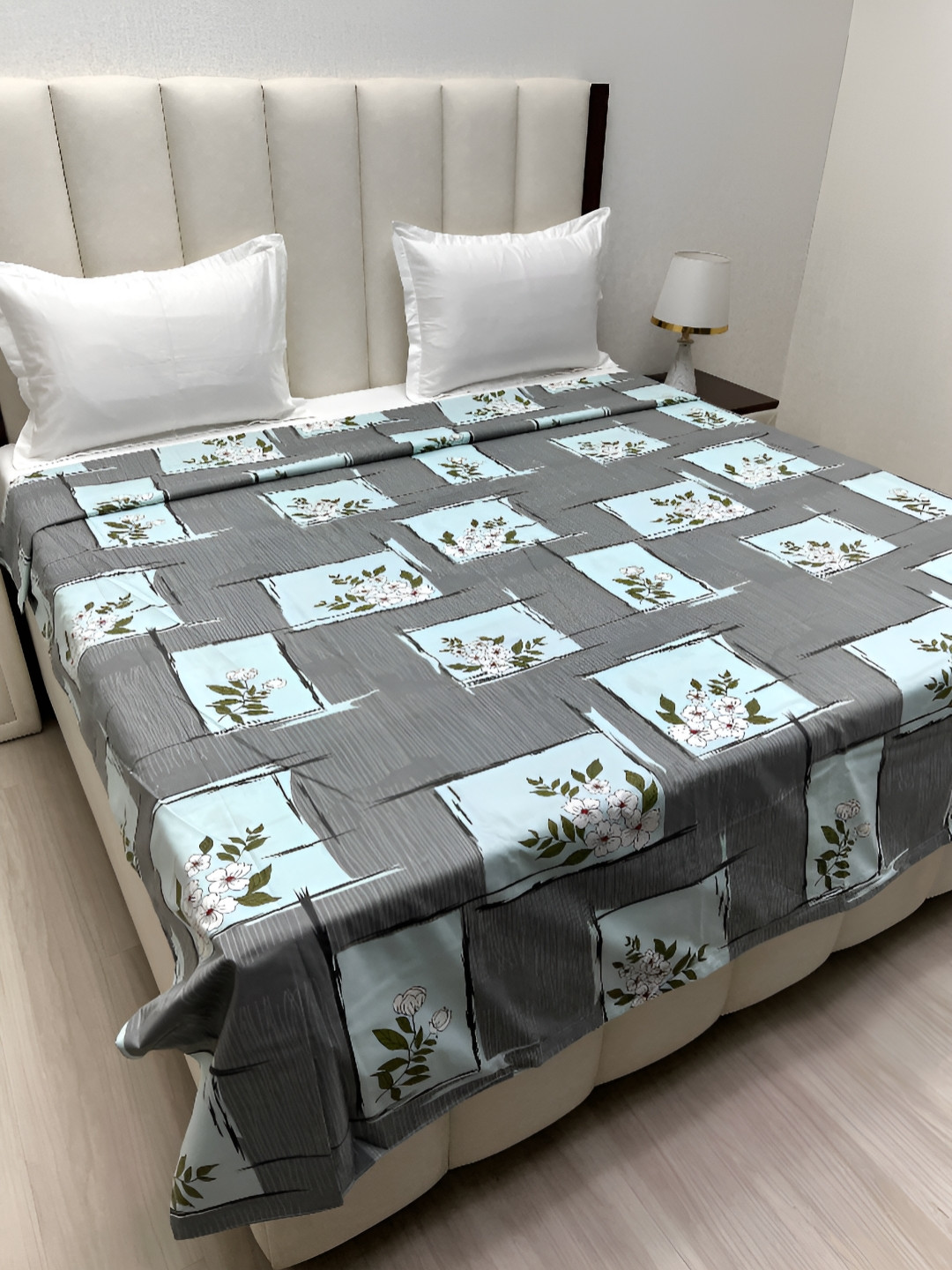 

Pure Decor Grey & Blue Floral Printed Pure Cotton 260 TC King Size Duvet Cover
