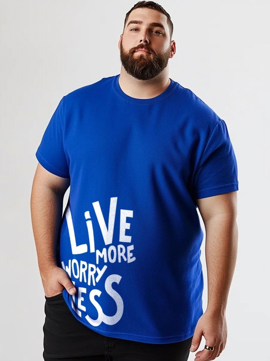 

Toodle Plus Unisex Plus Size Graphic Printed Round Neck Pure Cotton T-Shirt, Blue