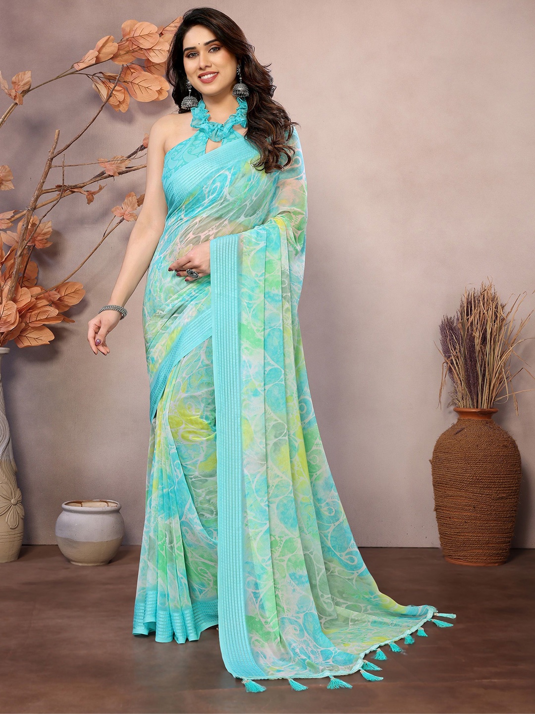 

Moda Rapido Woven Design Printed Saree, Blue