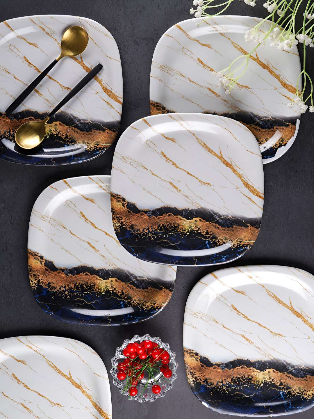 

CDI White 6 Pieces Textured Melamine Dishwasher Safe Quarter Plates Glossy Dinner Set