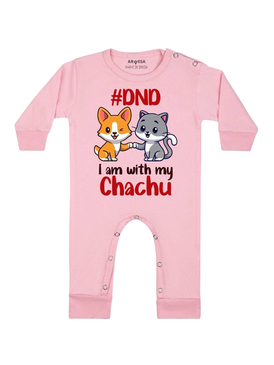 

Arvesa Kids Dnd I Am With My Chachu Printed Baby Romper, Pink