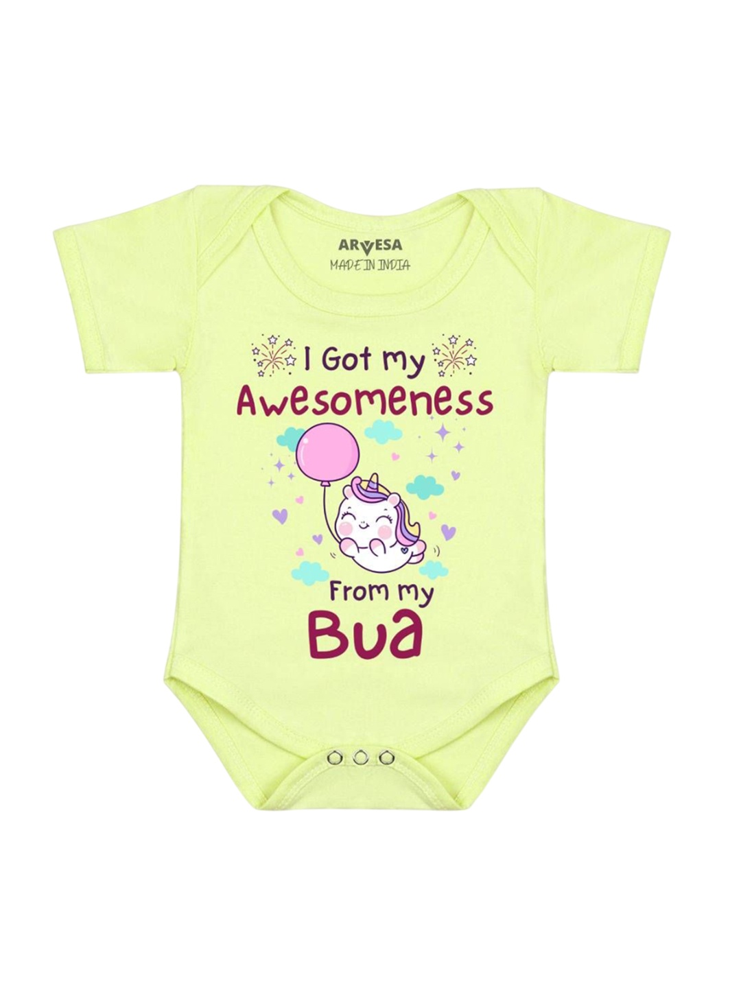 

Arvesa Kids I Got Awesomeness From Bua Printed Romper, Green