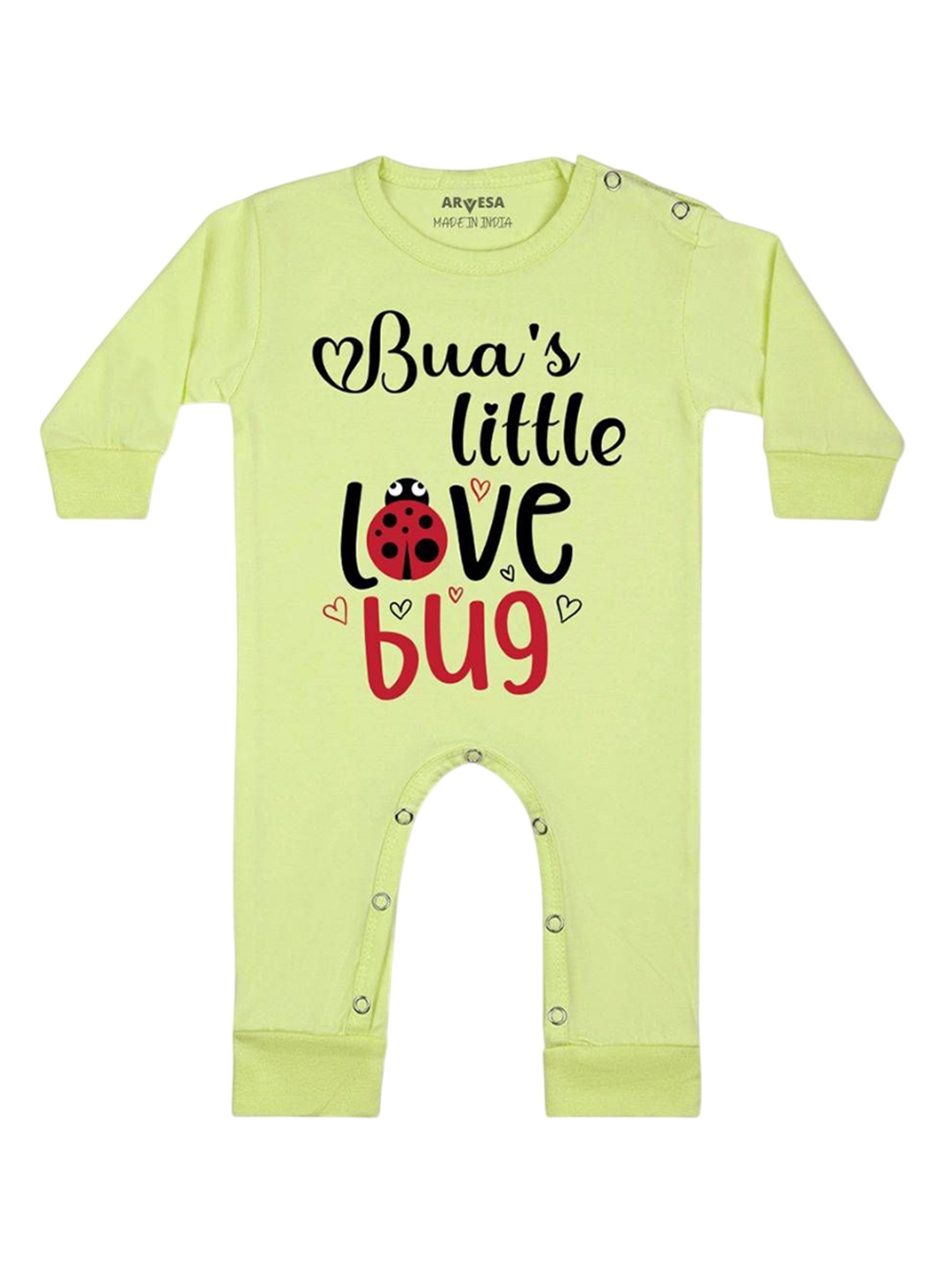 

Arvesa Kids Bua Little Love Bug Printed Baby Romper, Yellow