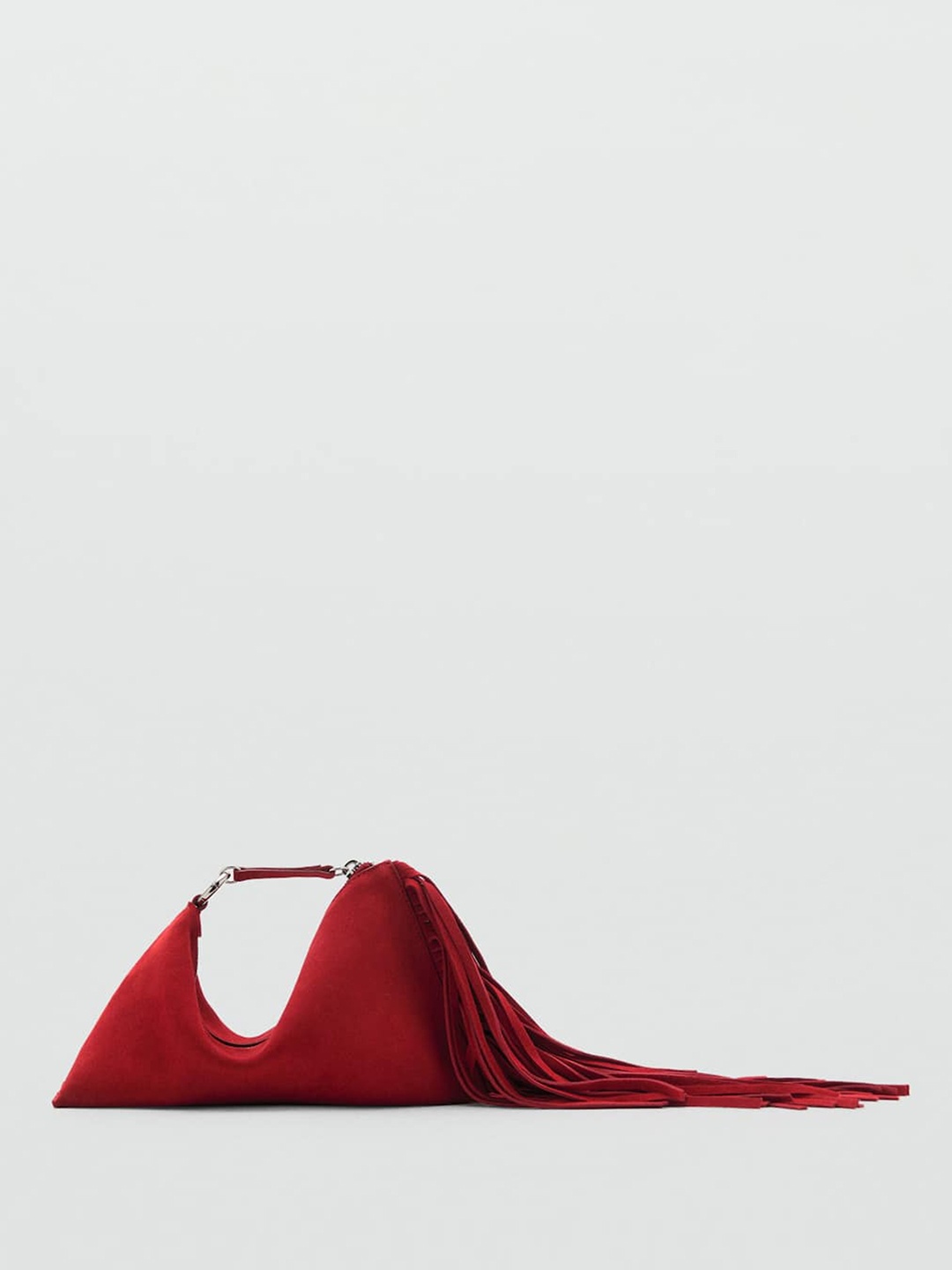 

MANGO Suede Purse with Fringes, Red