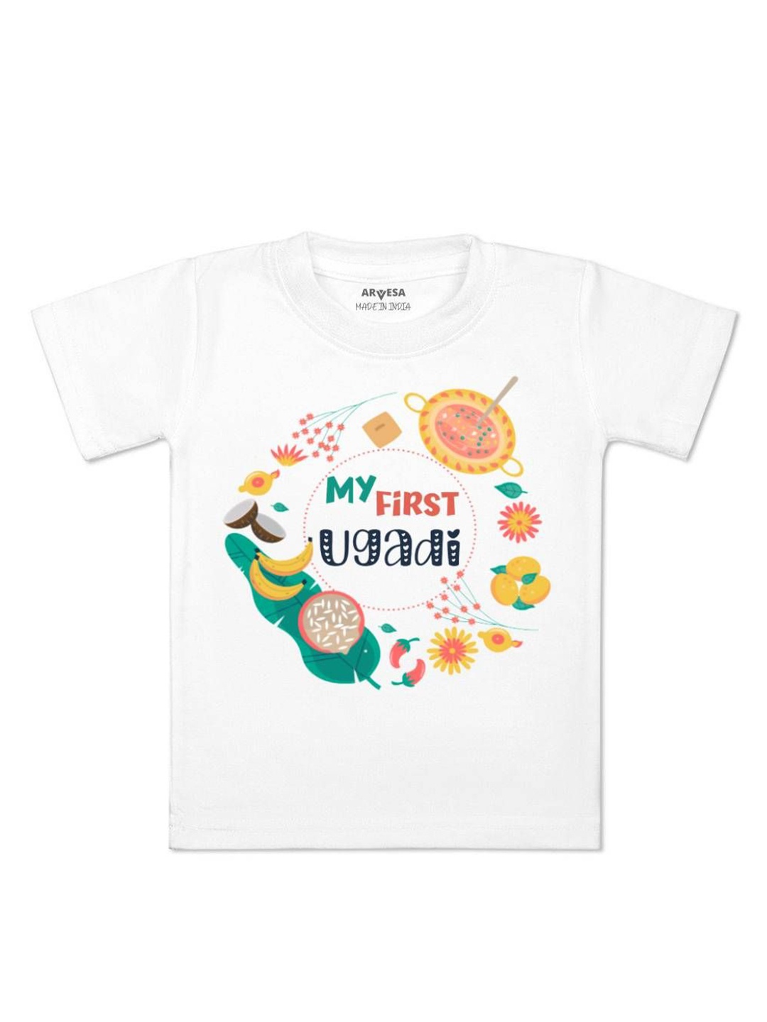 

Arvesa First Ugadi Printed Kids Unisex T-shirt, White