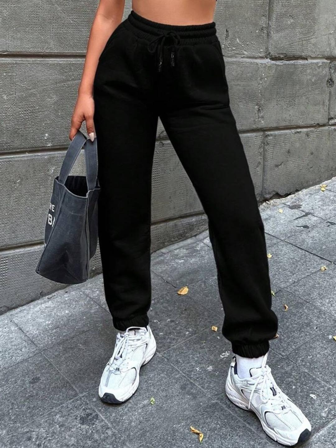

FLYNOFF Women Relaxed Loose Fit Easy Wash Joggers Trousers, Black