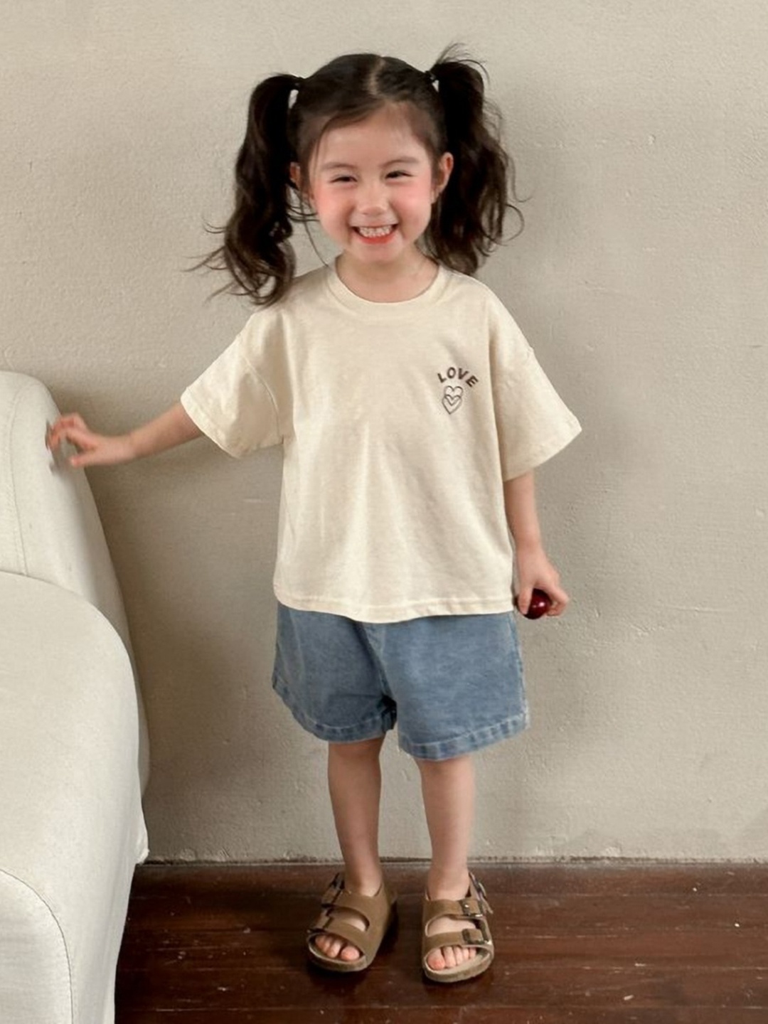

LULU & SKY Girls Typography Printed Round Neck Cotton Relaxed Fit T-shirt, Beige