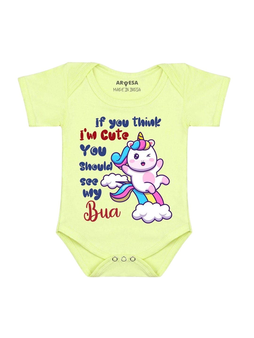 

Arvesa Kids I Am Cute You Should See My Bua Printed Cotton Romper, Yellow