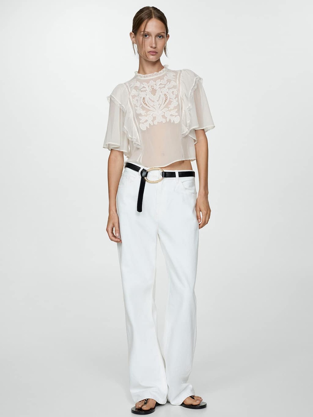 

MANGO Self Design Ruffles Top, White