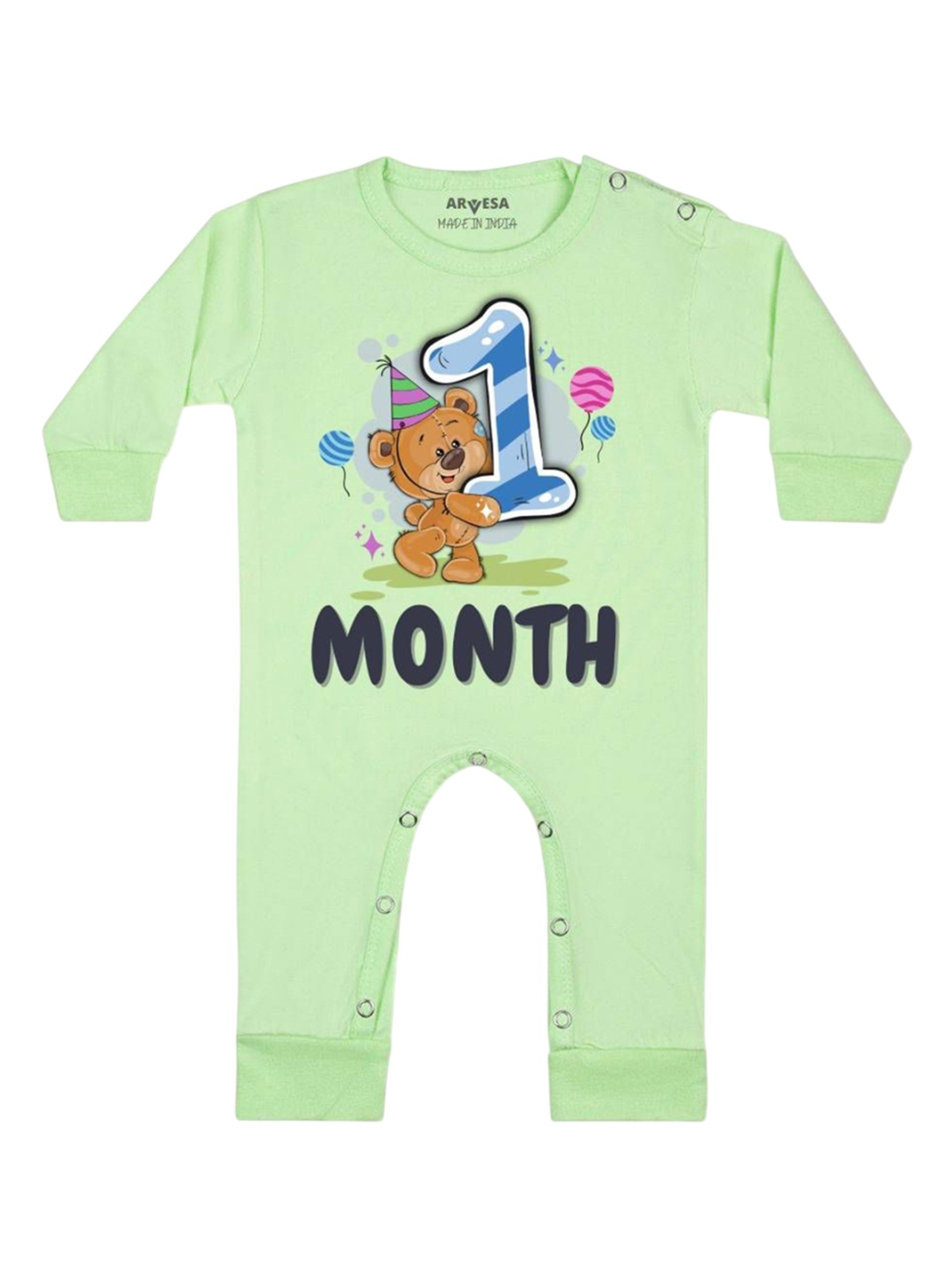

Arvesa One Month Baby Boy Printed Baby Romper, Green