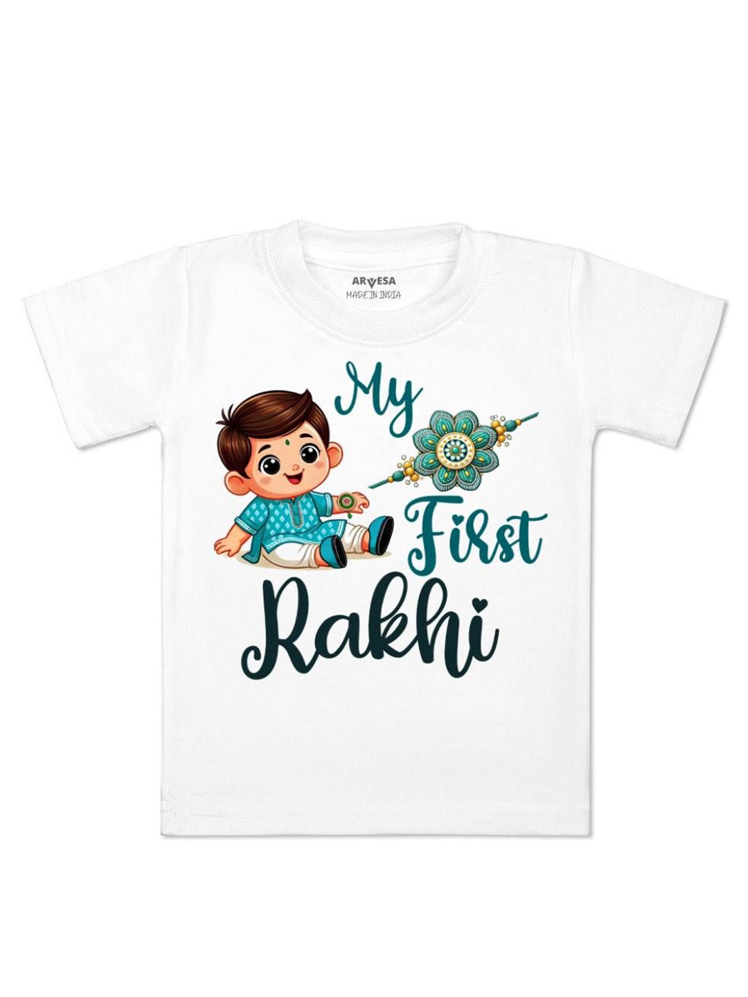 

Arvesa First Rakhi Printed Kids Unisex T-shirt, White